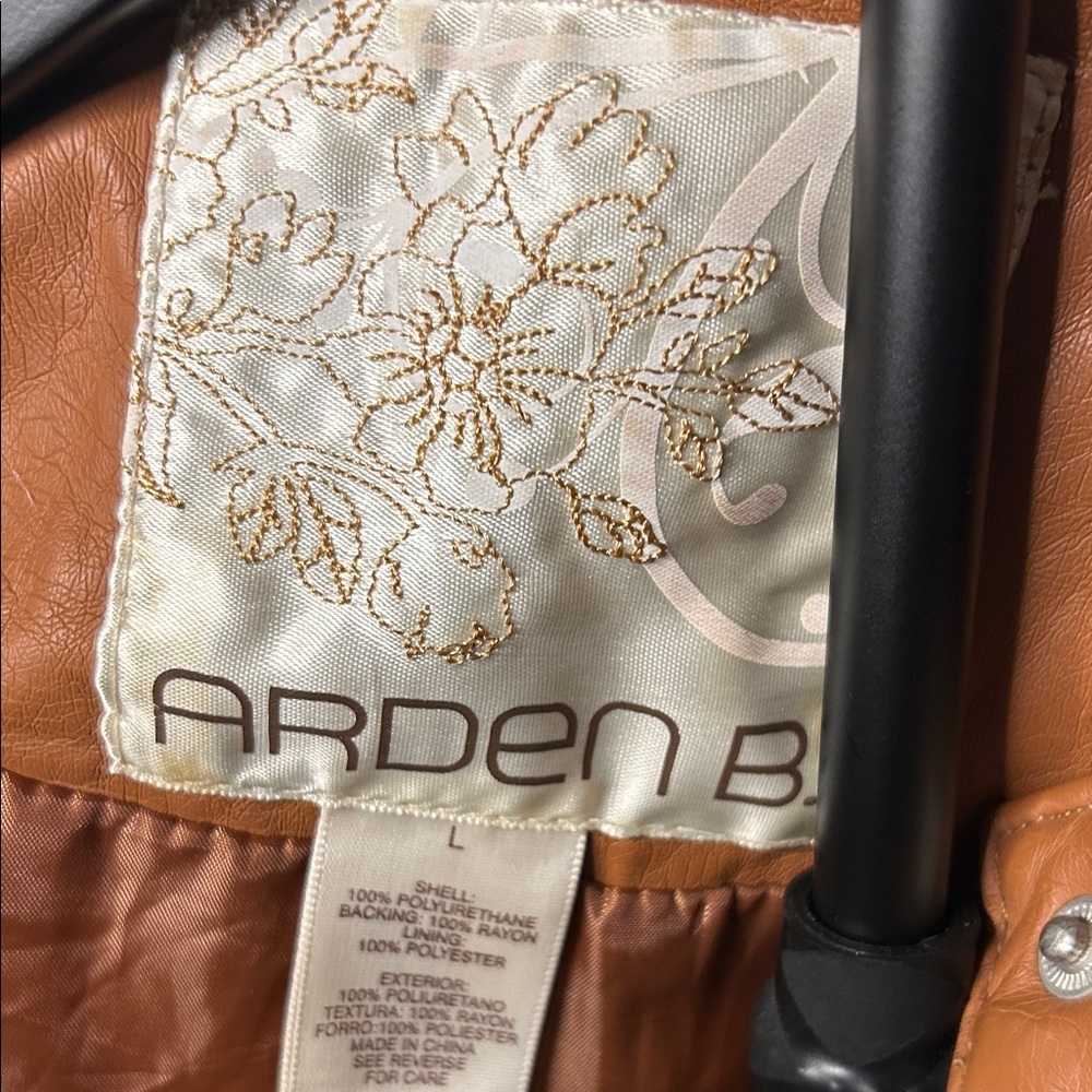 Arden B Tan Leather like Bomber Jacket - Picture 3 of 6